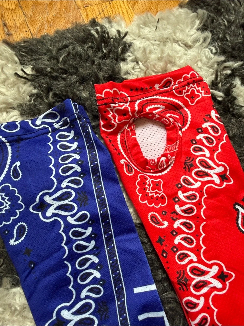 NWT Bandana Split Crop Harness Bodysuit & Arm Sleeves Set - Red & Blue